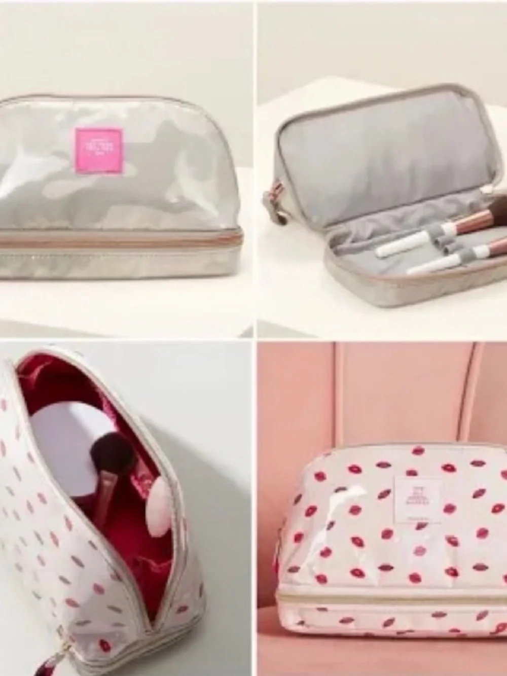 Stella & Dot Pink Lip-Print Cosmetic Case